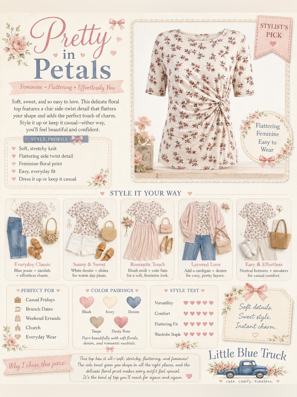 Women's Cream Floral Tie-Waist Top